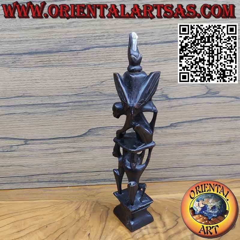 Rara escultura de ébano de hombres 1 pelícano 1 murciélago iluminado