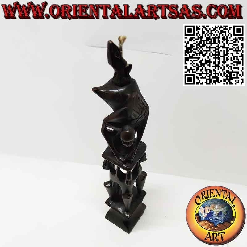 Rara escultura de ébano de hombres 1 pelícano 1 murciélago iluminado