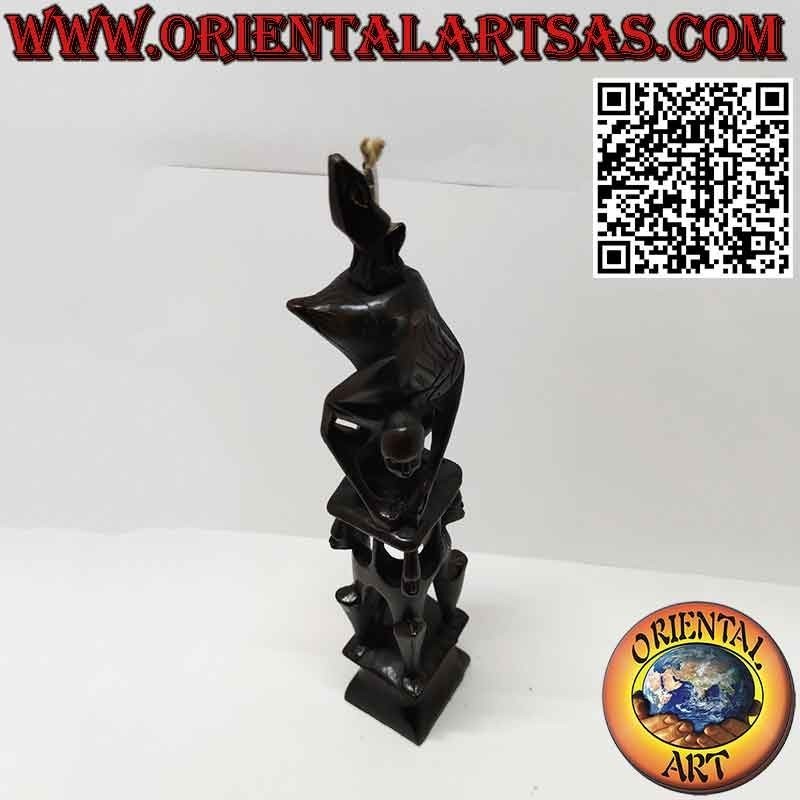 Rara escultura de ébano de hombres 1 pelícano 1 murciélago iluminado