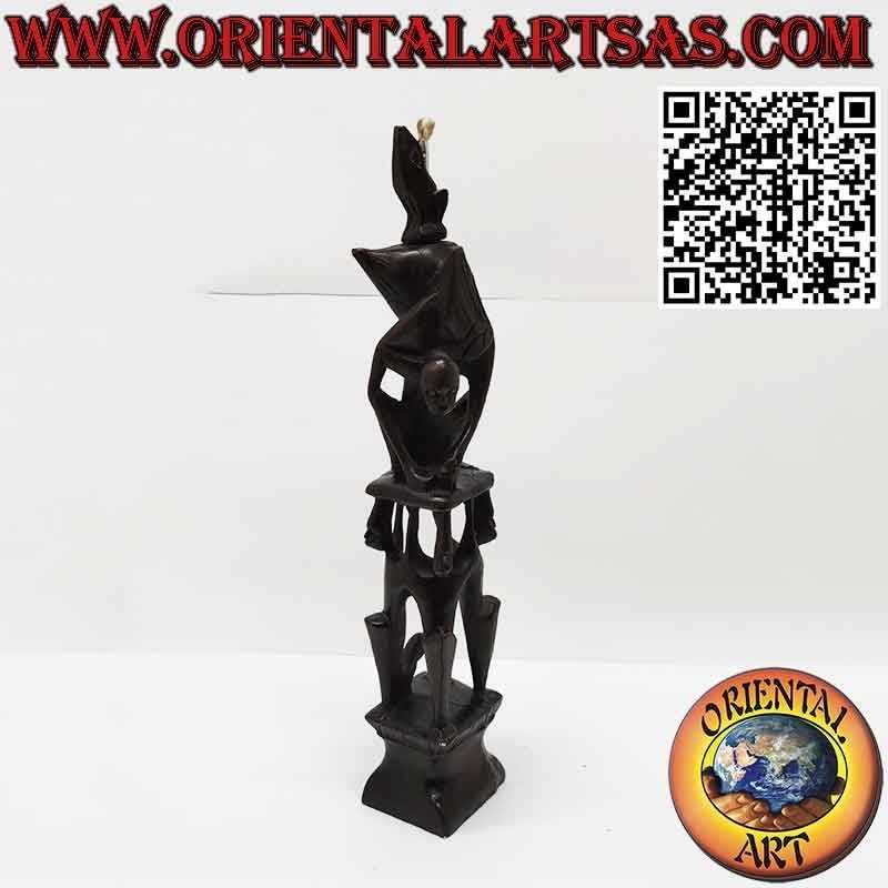 Rara escultura de ébano de hombres 1 pelícano 1 murciélago iluminado