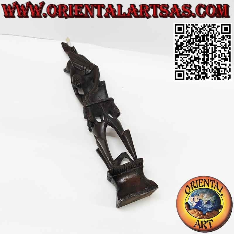 Rara escultura de ébano de hombres 1 pelícano 1 murciélago iluminado