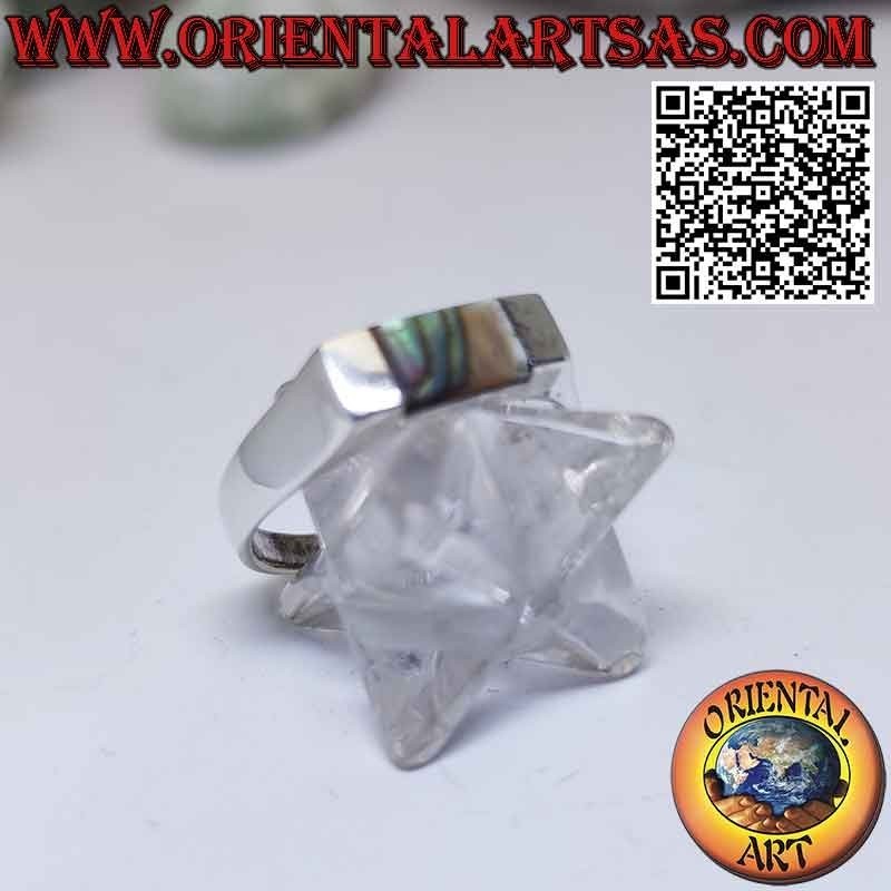 Anello in argento semplice con abalone paua shell rettangolare inserita