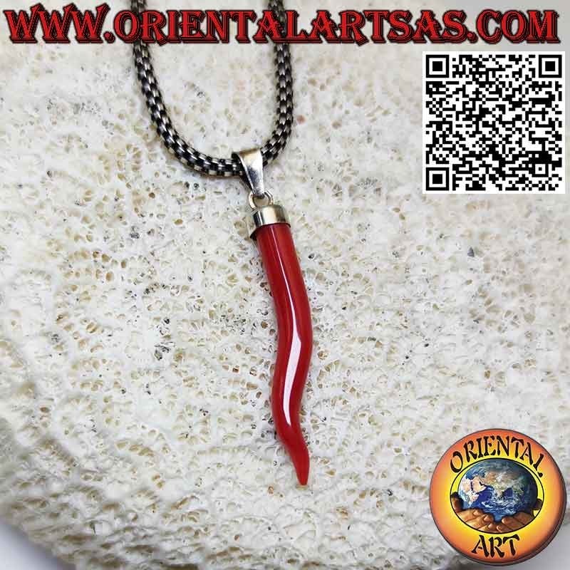 Cornet en corail naturel avec capuchon en argent de bon augure