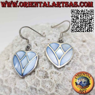 Orecchini in argento pendenti a forma di cuore con madreperla celeste a mosaico