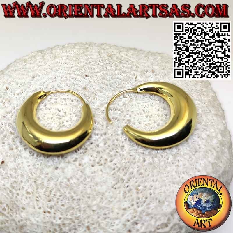 Pendientes de plata, aros de media luna lisos con baño de oro de 25 mm (clásicos)