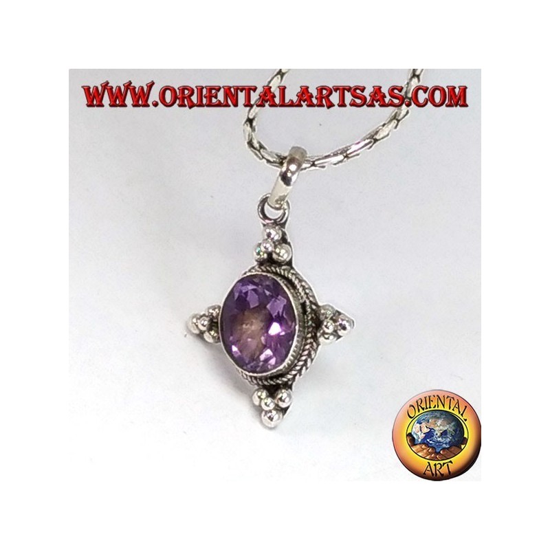 Colgante de plata con amatista hermosa ovalada naturales