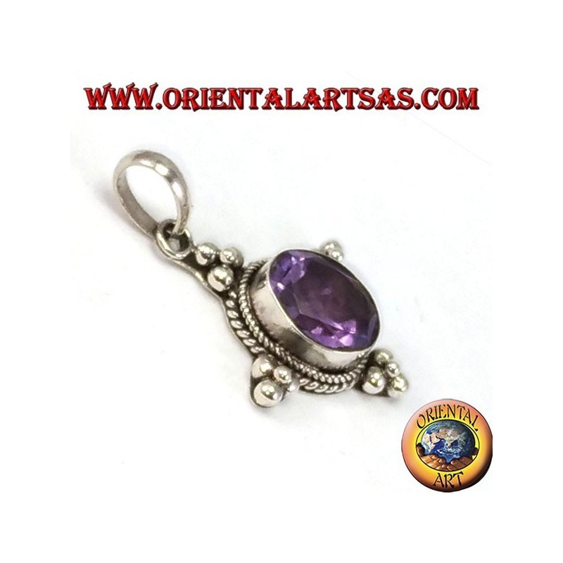 Silber Anhänger mit schönen natürlichen ovalen Amethyst
