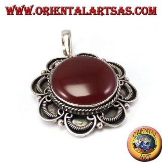Colgante de plata con cornalina redonda, hecho a mano