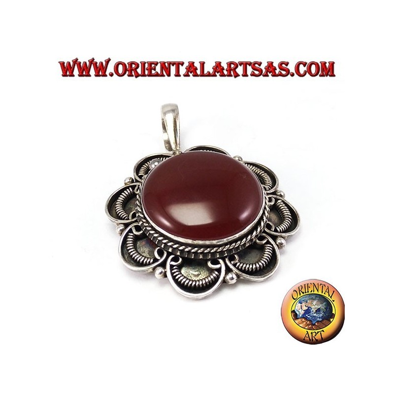 Pendentif argent avec cornaline ronde, faits à la main