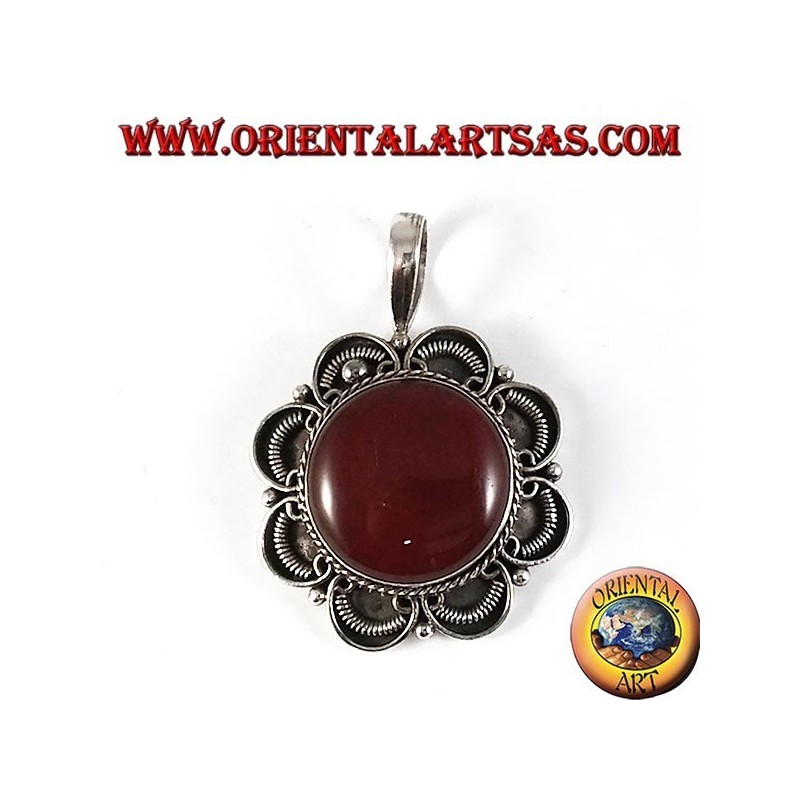 Pendentif argent avec cornaline ronde, faits à la main
