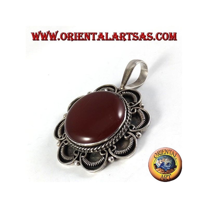 Silver pendant with round corniola, handmade