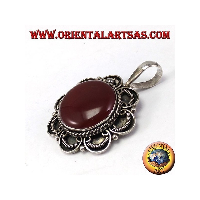 Silver pendant with round corniola, handmade