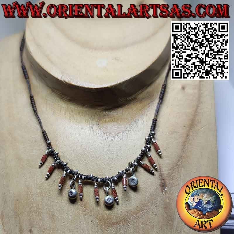 Collar Karen en hilo encerado con joyas de plata y piedra del sol