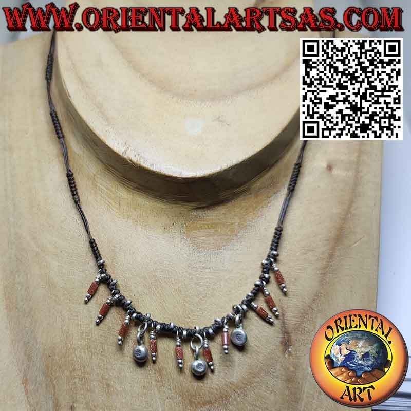 Collar Karen en hilo encerado con joyas de plata y piedra del sol