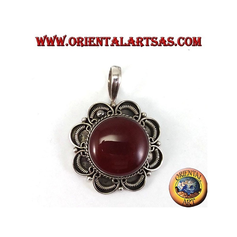 Silver pendant with round corniola, handmade