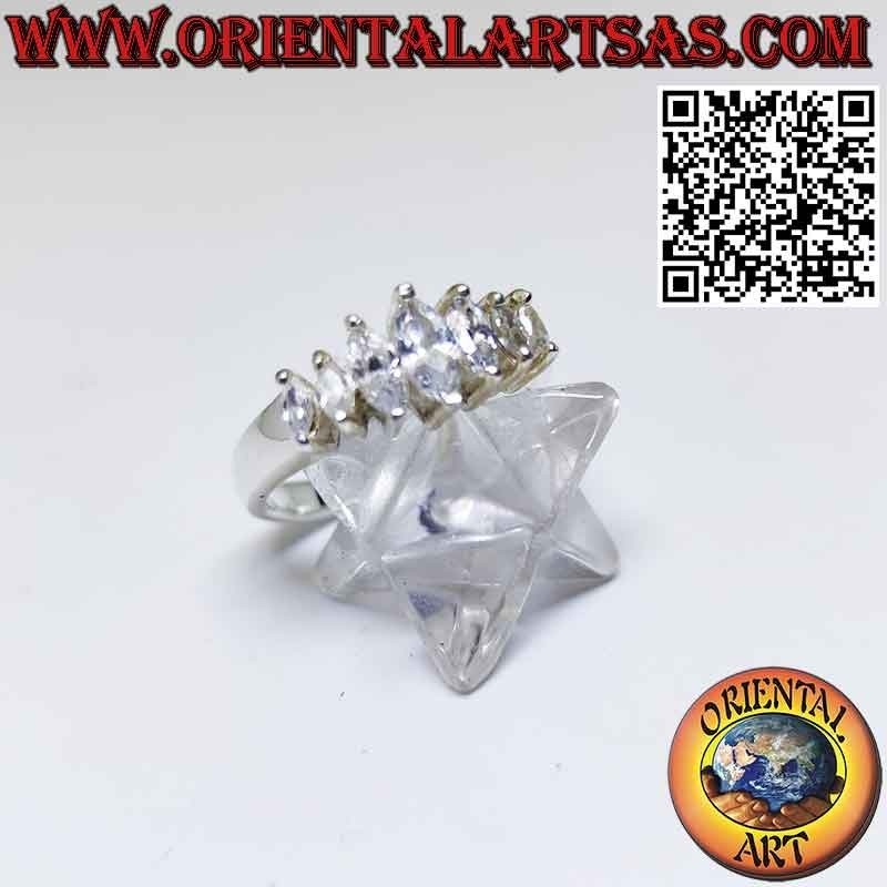 Anillo de plata con 7 circonitas lanzadera crecientes y decrecientes