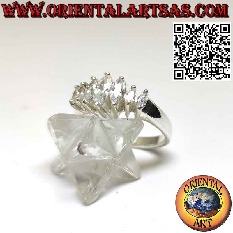 Bague en argent avec 7 zircons navettes croissants et décroissants