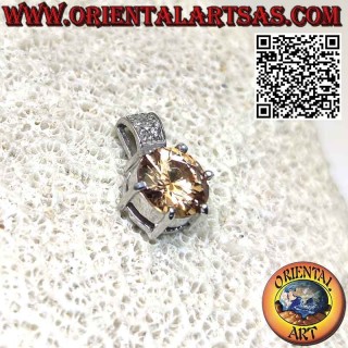 Ciondolo in argento con zircone champagne tondo e bianchi sul gancio