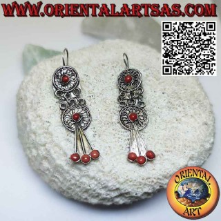 Antique Nepalese silver earrings with filigree and four corals