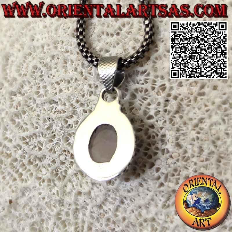 Pendentif en argent avec bordure entrelacée de quartz rose ovale et sphères