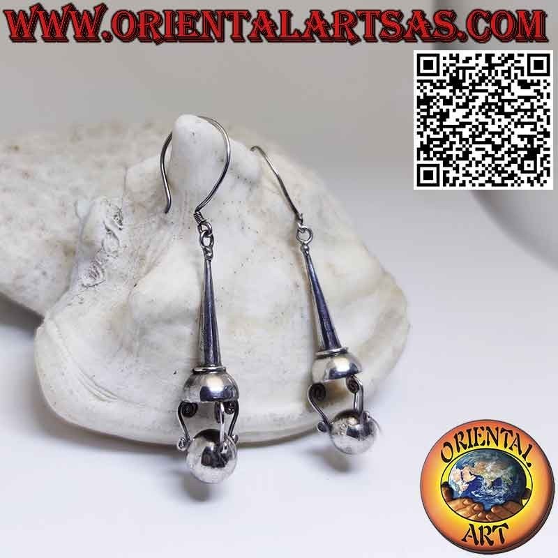 Ohrringe aus 925 ‰ Silber ethnischer balinesischer Kegel mit Kugel