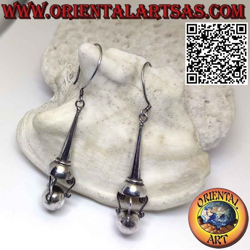 Ohrringe aus 925 ‰ Silber ethnischer balinesischer Kegel mit Kugel