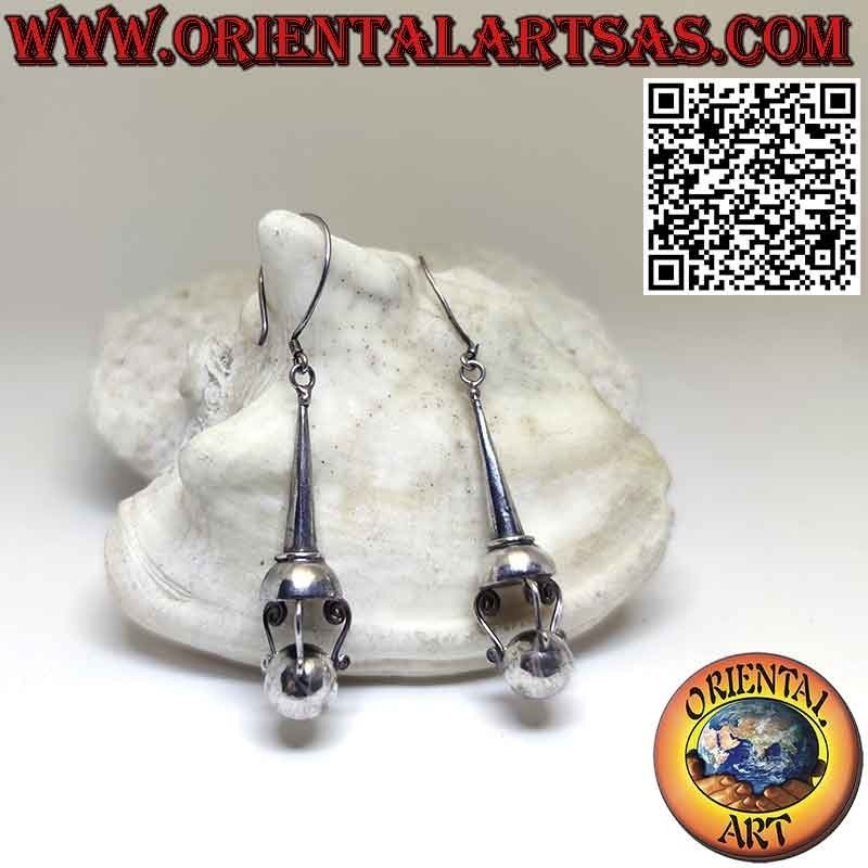 Earrings in 925 ‰ silver ethnic Balinese cone with sphere