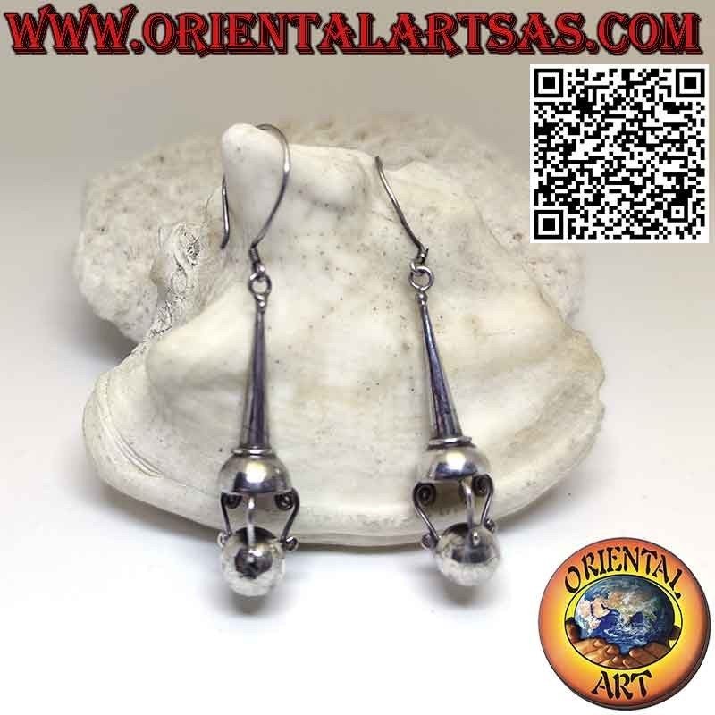 Ohrringe aus 925 ‰ Silber ethnischer balinesischer Kegel mit Kugel