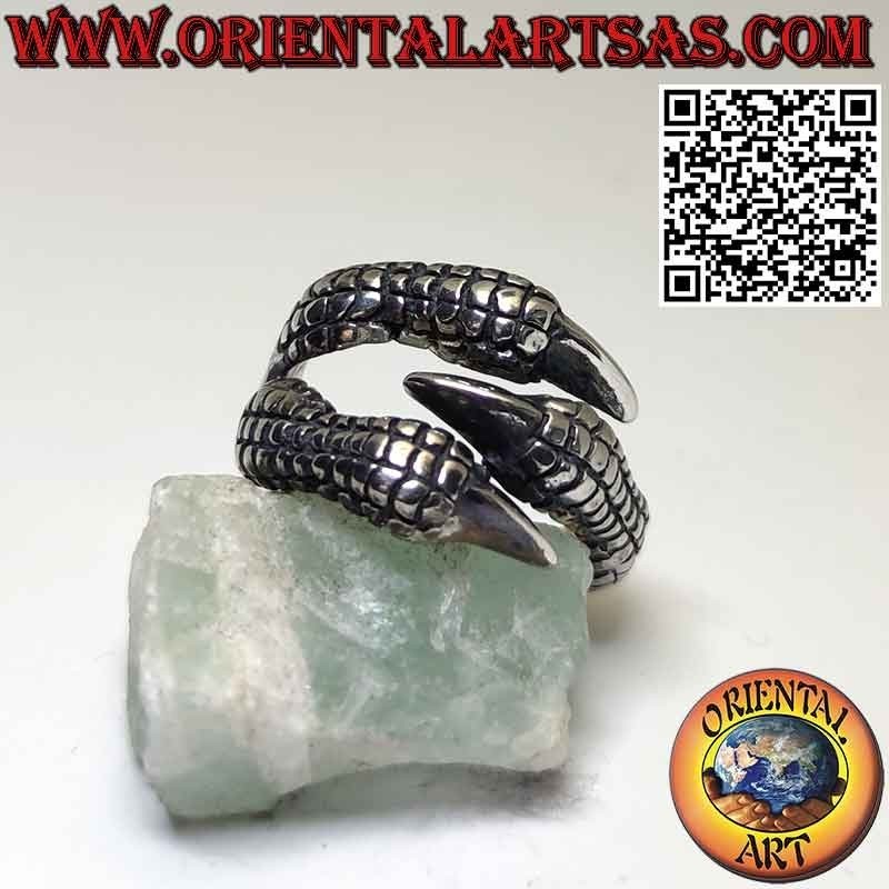 Wrapping silver ring in the shape of a rapacious eagle claw