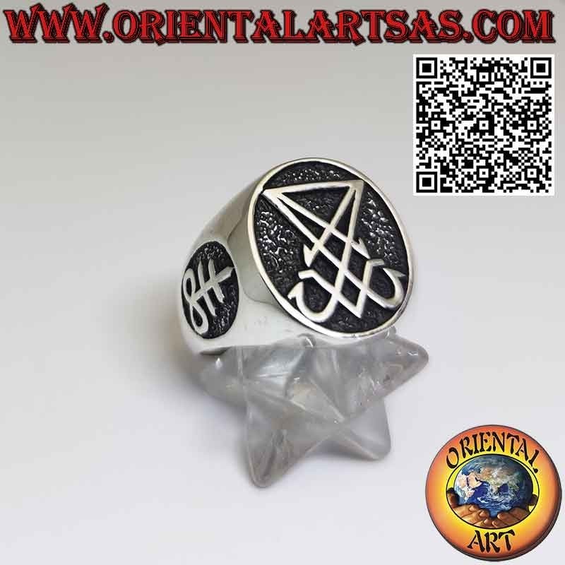 Chevalière bague en argent de Lucifer ou Satan et Léviathan croix sur les côtés