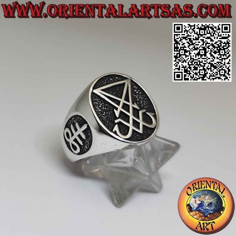 Chevalière bague en argent de Lucifer ou Satan et Léviathan croix sur les côtés