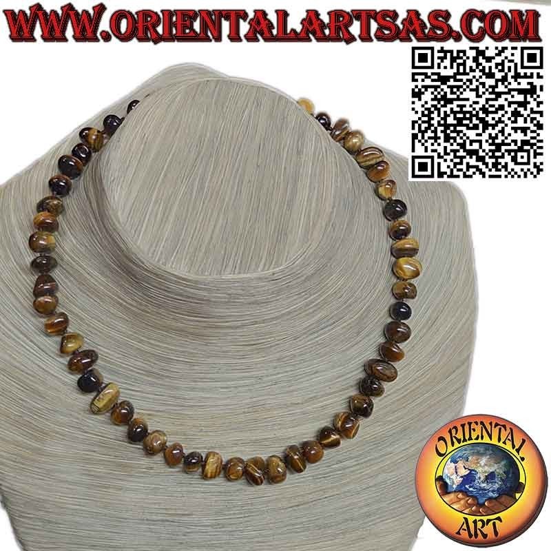 Collier oeil de tigre galet naturel avec fermoir en argent