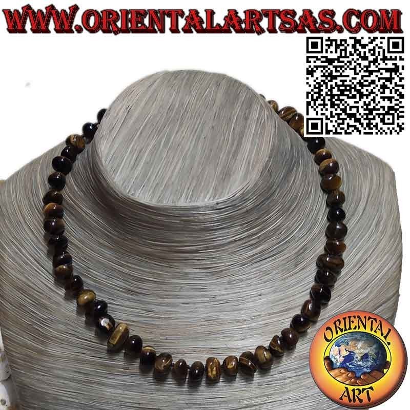 Collana Occhio di Tigre Naturale a Ciottoli con Dettagli in Argento