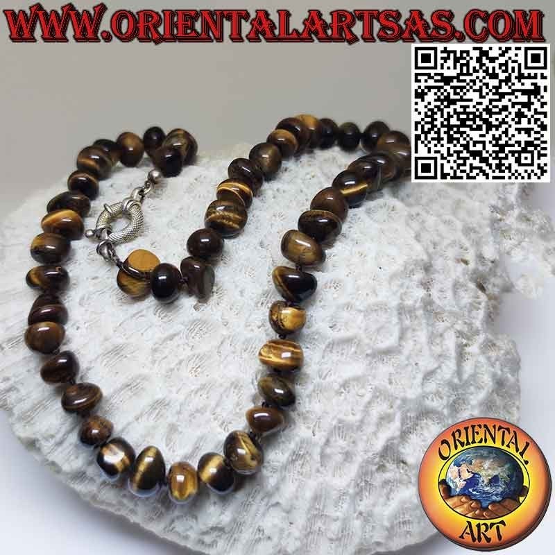 Collier Œil de Tigre Naturel Pierres Roulées Argent | Oriental Art