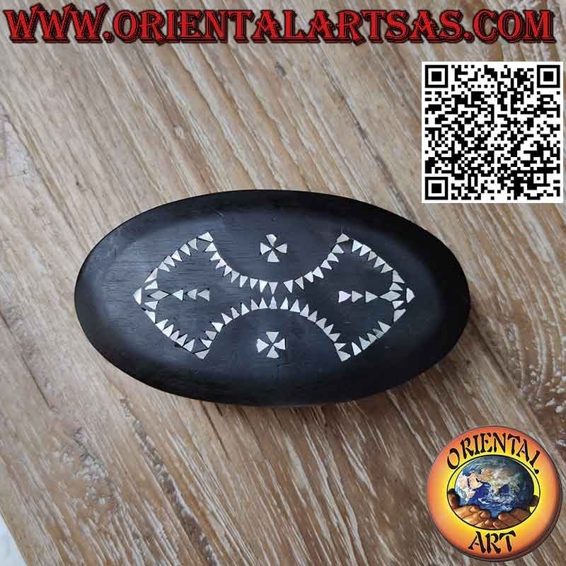 Scatola ovale in legno mogano e intarsi in madreperla, Lombok Indonesia