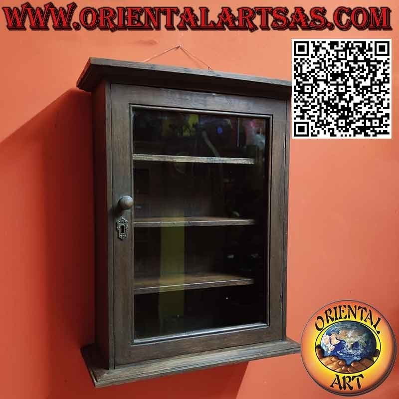 Medium hand-made solid teak wood wall display cabinet