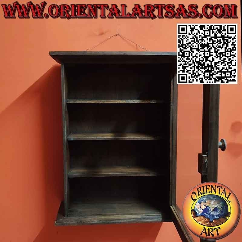 Vitrina de pared mediana de teca maciza hecha a mano