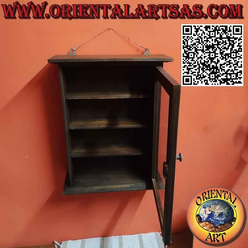 Medium hand-made solid teak wood wall display cabinet