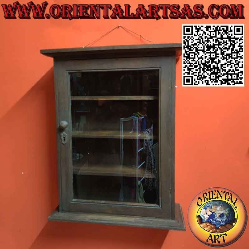 Vitrina de pared mediana de teca maciza hecha a mano
