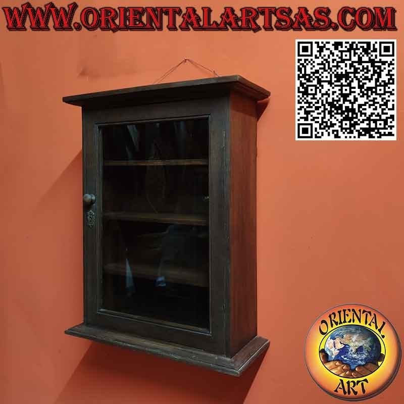 Vitrina de pared mediana de teca maciza hecha a mano