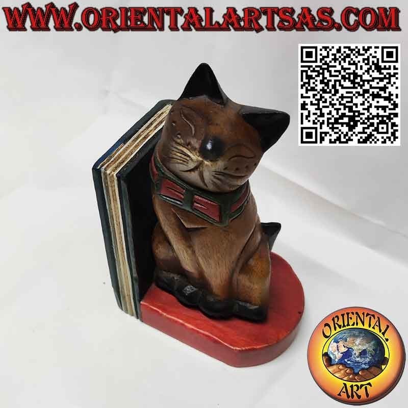 Sujetalibros Cat sujetalibros en madera de teca coloreada hechos a mano