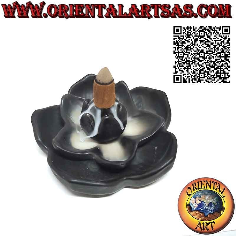 "Lotus flower" cone incense burner, smoke reflux, waterfall effect, in ceramic