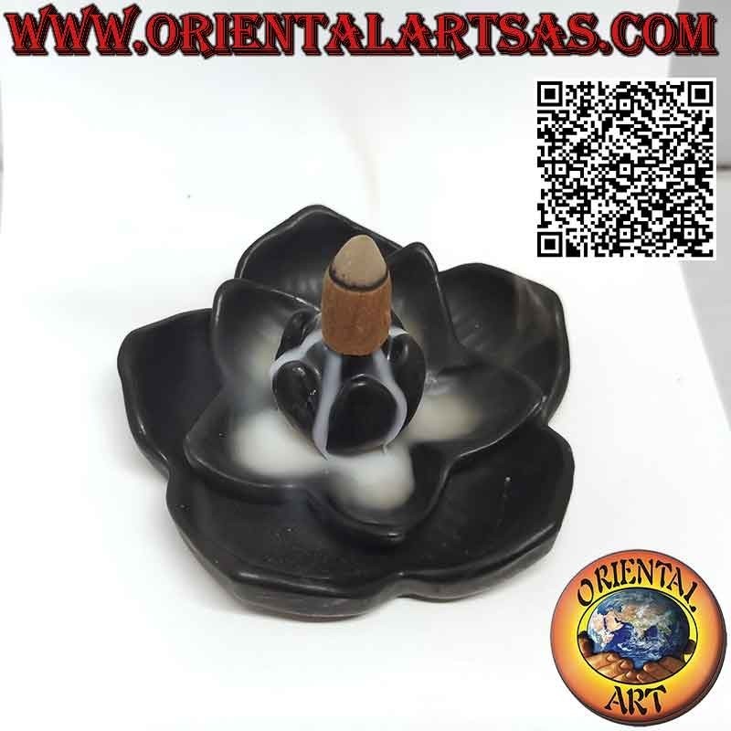 "Lotus flower" cone incense burner, smoke reflux, waterfall effect, in ceramic