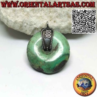 Pendentif Donut Turquoise Naturelle 29mm. Ø et crochet en argent