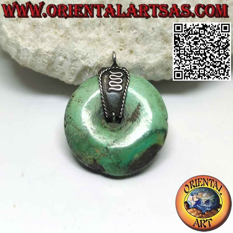 Colgante Donut Turquesa Natural 29mm. Ø y gancho en plata