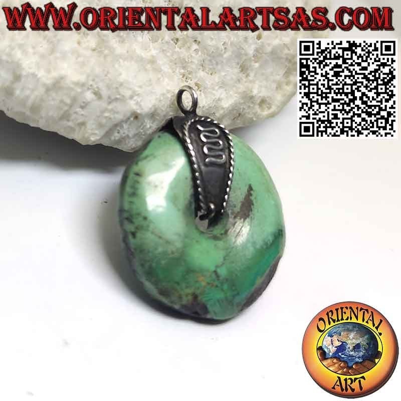 Pendentif Donut Turquoise Naturelle 29mm. Ø et crochet en argent