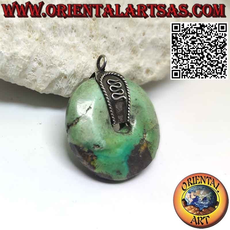 Pendentif Donut Turquoise Naturelle 29mm. Ø et crochet en argent