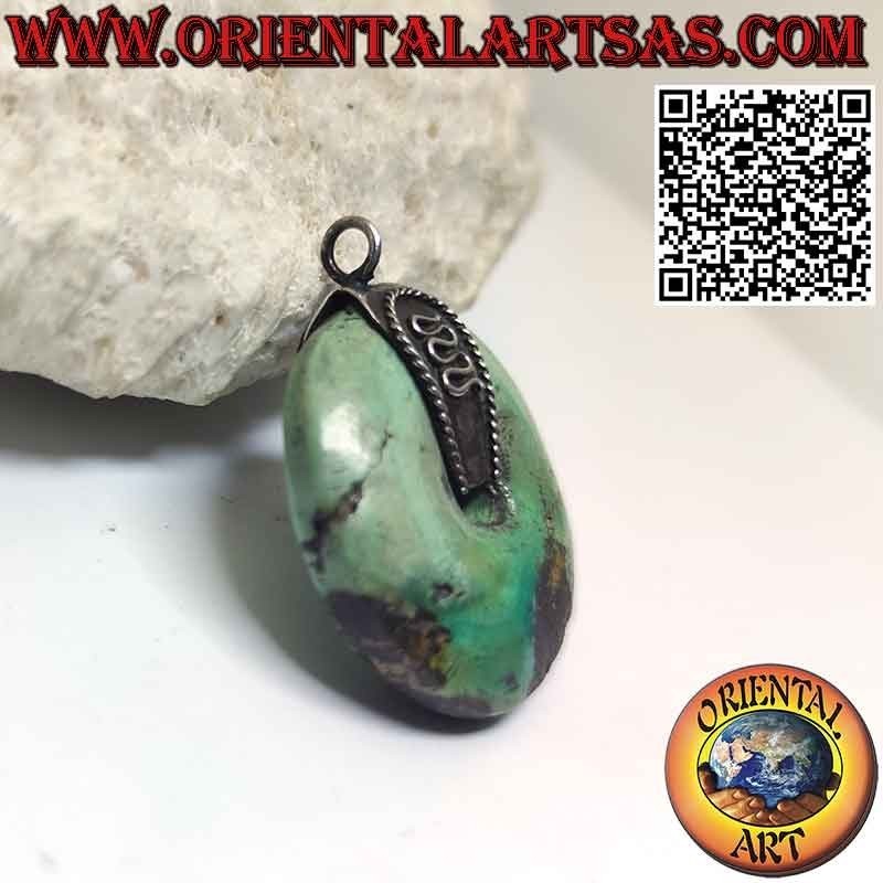 Pendentif Donut Turquoise Naturelle 29mm. Ø et crochet en argent
