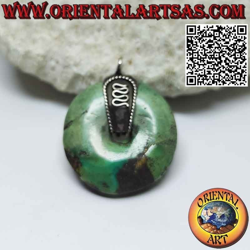 Colgante Donut Turquesa Natural 29mm. Ø y gancho en plata