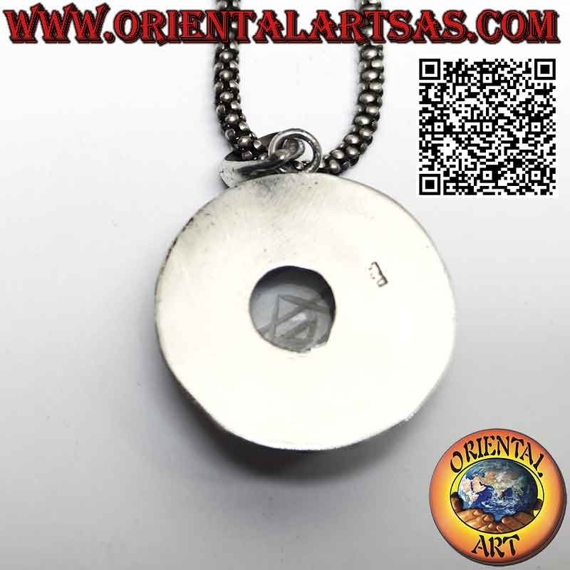 Sri Yantra silver pendant engraved in rock crystal and studded edge